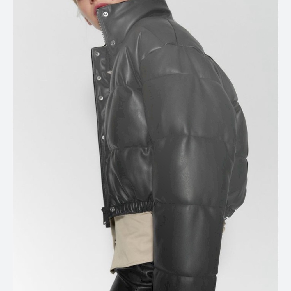 ZARA FAUX LEATHER PUFFER JACKET XS